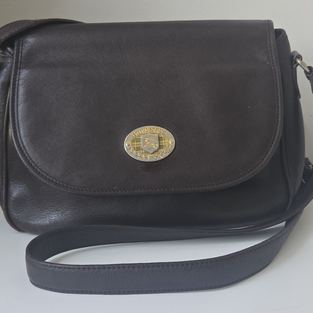Vintage Burberrys Dark Brown Leather Crossbody Bag